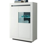 VITRINE weiß, anthrazit, Highboard mit viel Stauraum - Weiß Hochglanz/Anthrazit, Glas/Holz (96/136/38cm) - Furn.Design