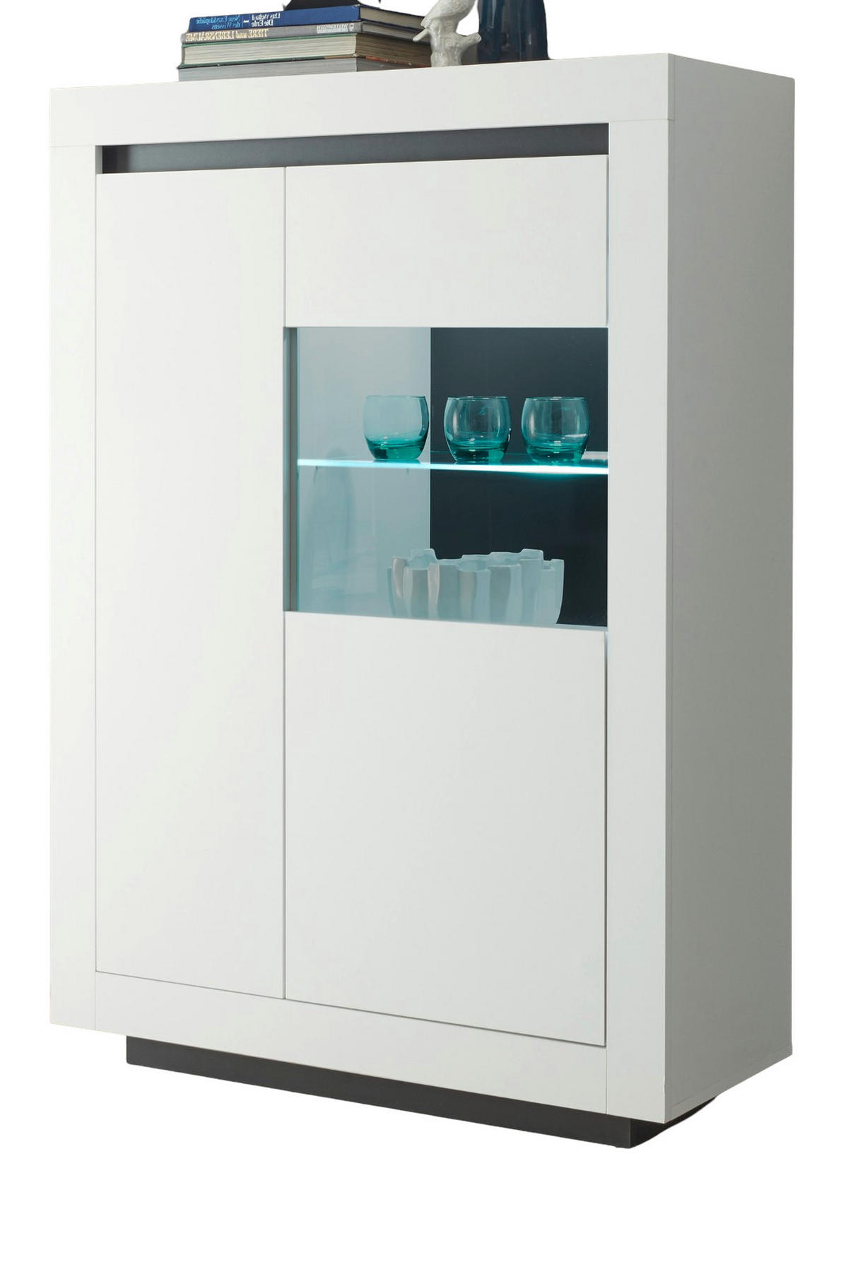 VITRINE weiß, anthrazit, Highboard mit viel Stauraum - Weiß Hochglanz/Anthrazit, Glas/Holz (96/136/38cm) - Furn.Design