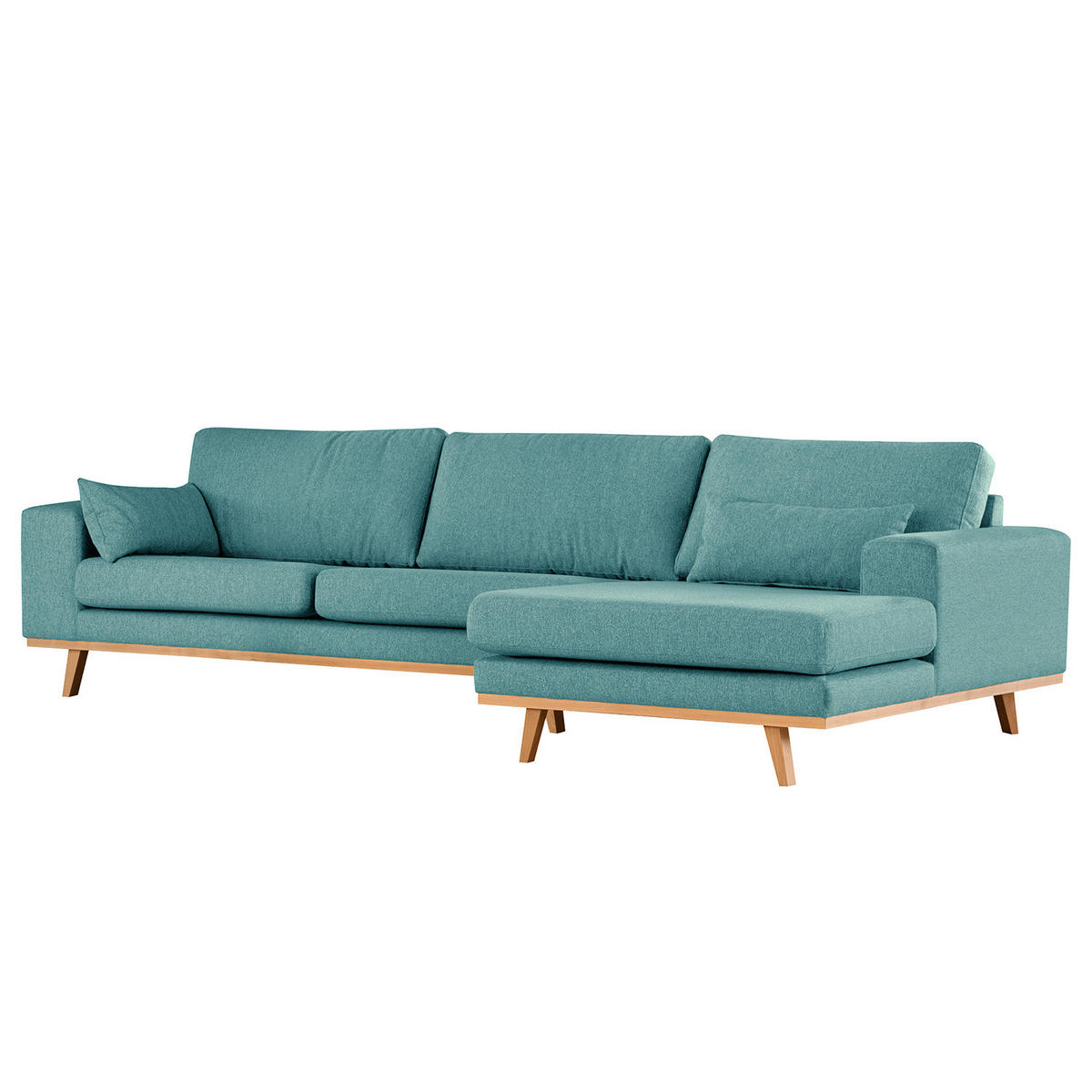 ECKSOFA mit Longchair - Buchefarben/Petrol, Buchenholz/Textil (281/153cm) - home24