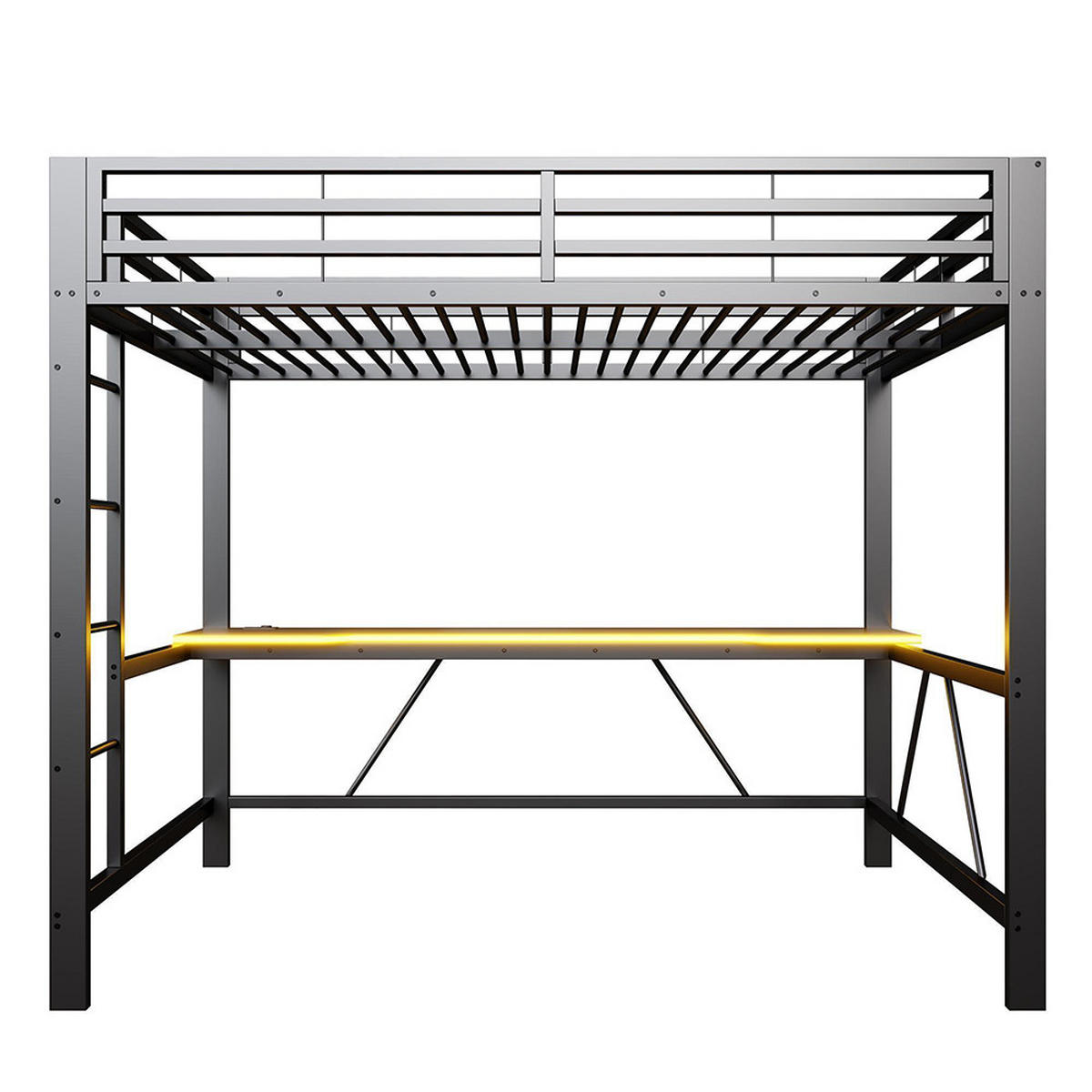 METALLBETT 140x200 cm mit Schreibtisch in Schwarz - Schwarz, Metall (140/200cm) - KOMHTOM