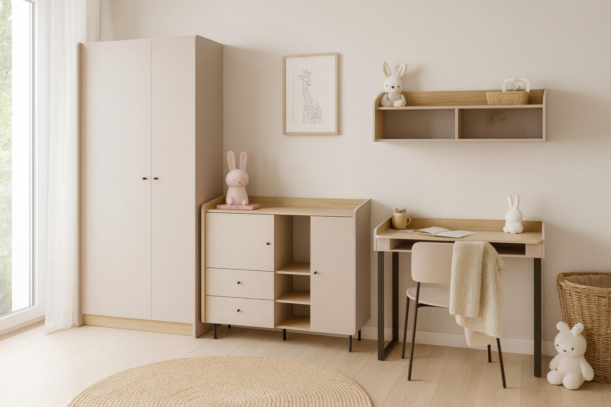 JUGENDZIMMER ALBI B 3-teilig in Sandbeige / Geölte Eiche - Eichefarben/Beige, Holzwerkstoff (340/195/65cm) - Deine Möbel 24