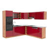 ECKKÜCHE R-Line Rot Hochglanz/Goldkraft Eiche 247 x 60 cm , AP Marmor - Rot/Eiche Wotan, Holzwerkstoff (247/81.6/60cm) - Vicco