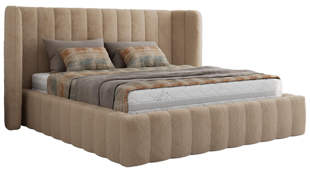 POLSTERBETT GOLETTA CLASSIC 160/200 - Creme Plüsch - Schaum-Matratze - Creme, Textil (160/200cm) - MKS