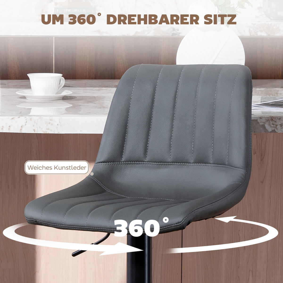 BARHOCKER 2er-Set Dunkelgrau 43.0/49.5/111.0 cm - Dunkelgrau, Leder (49.5/111/43cm)
