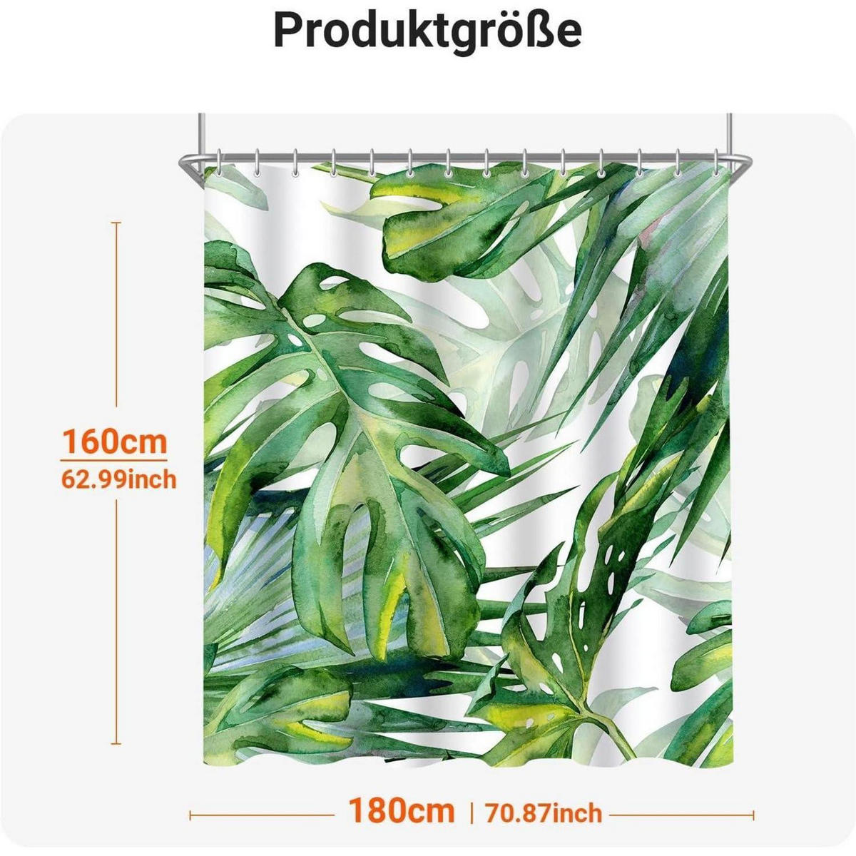 DUSCHVORHANG Grün Blätter 180 x 160 cm - Grün, Textil (180/160cm)