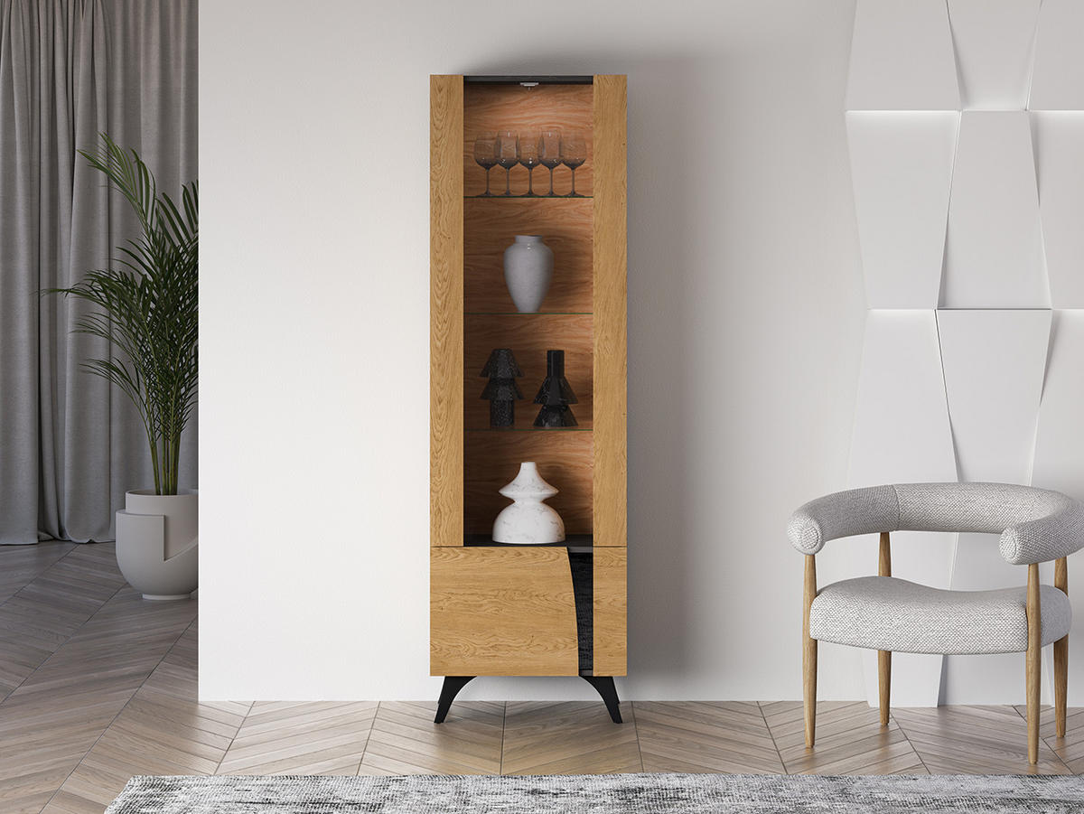 VITRINE Toscania Eiche / Schwarz 58 / 40 / 190cm - Eichefarben/Schwarz, Holz/Holzwerkstoff (58/190/40cm) - Feldmann-Wohnen