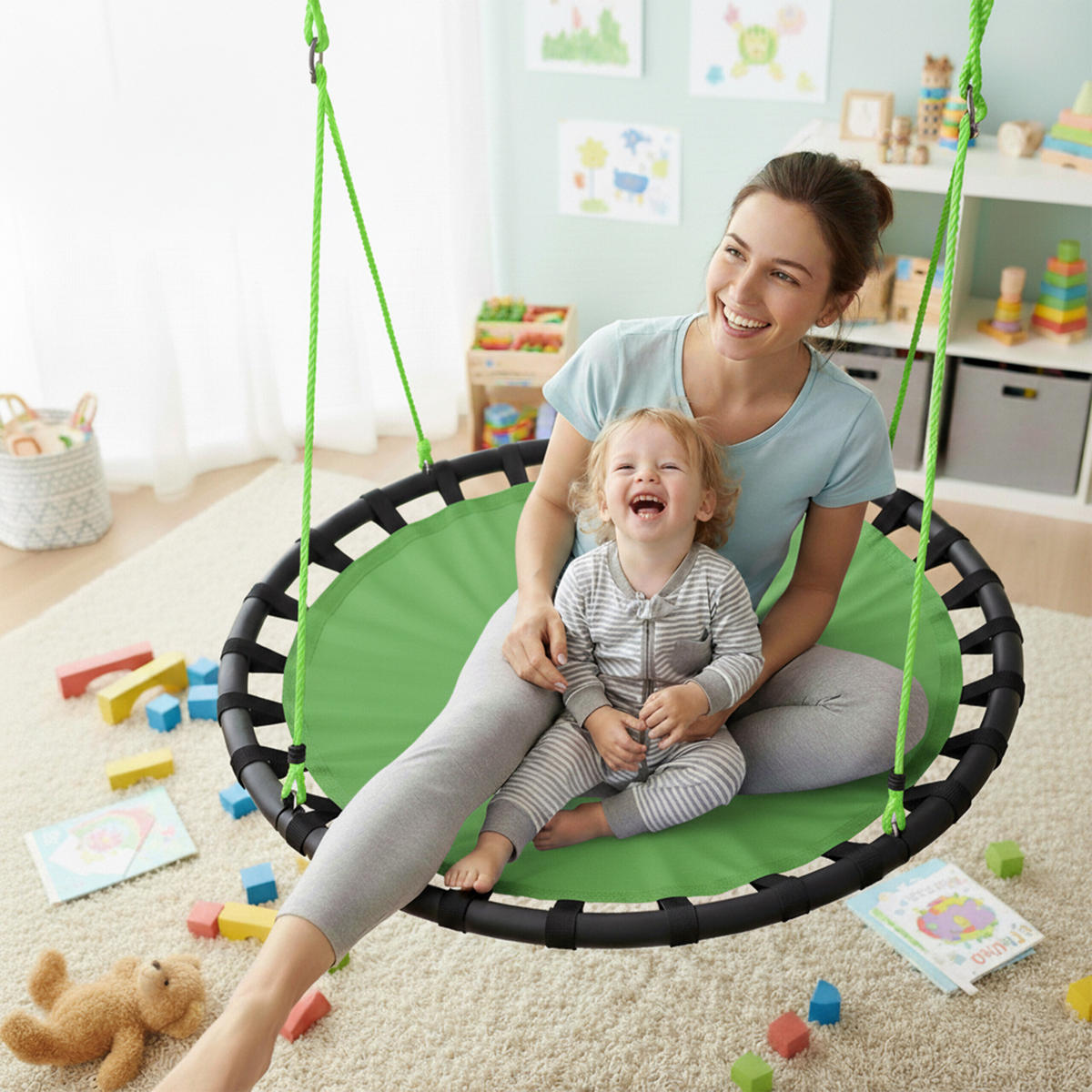 HOUPAČKA Zelená hnízdová kulatá 80 cm nastavitelná výška - různobarevná, kov/textil (80/160/80cm) - Relaxdays