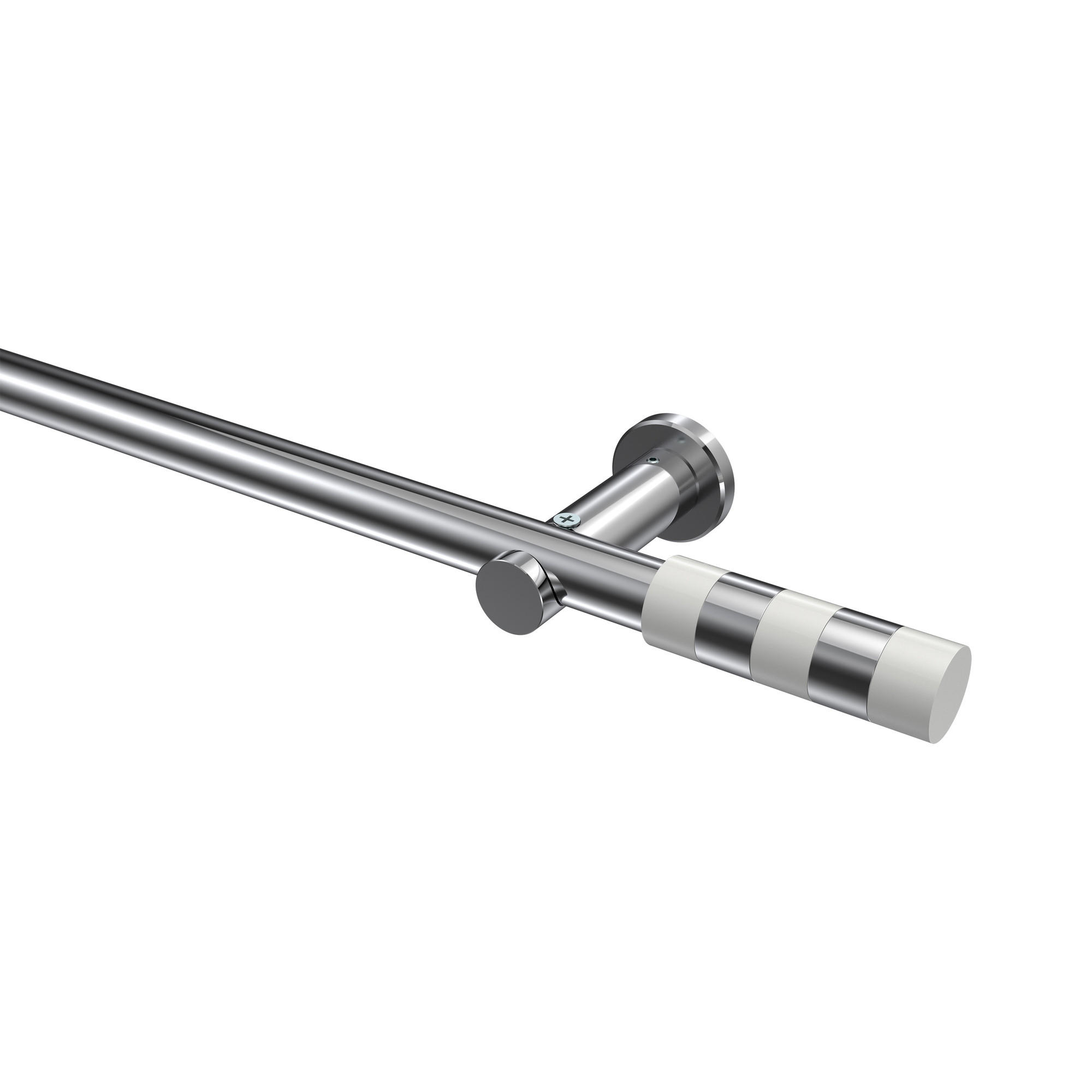 GARDINENSTANGEN-SET Platon Mavell 480 cm (geteilt in 3 x 160 cm), 1-läufig (ohne Ringe), 20 mm Ø Chrom - Chromfarben/Weiß, Metall (480cm) - INTERDECO