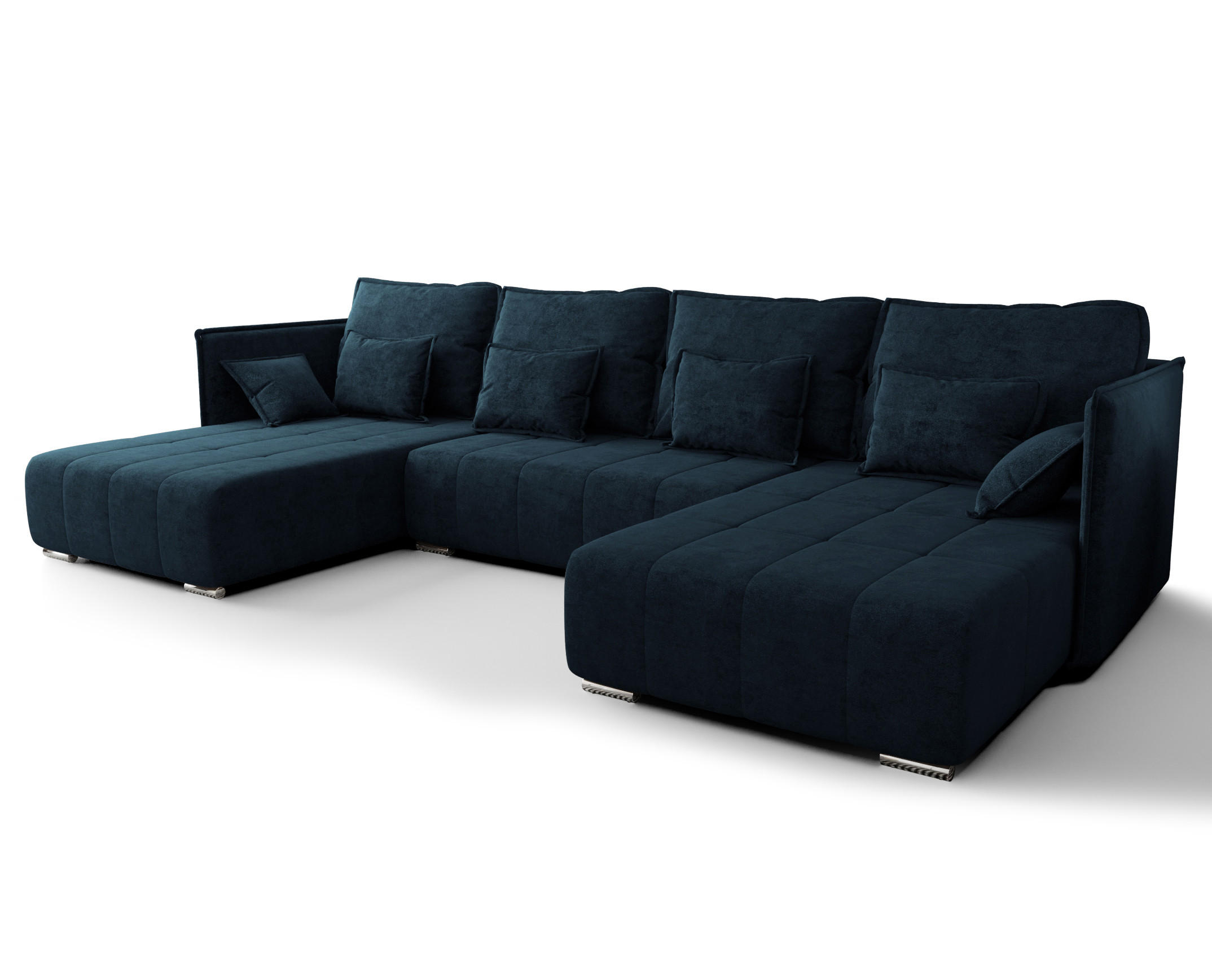 WOHNLANDSCHAFT Florinna Blau 345/182/87 cm mit Schlaffunktion - Chromfarben/Dunkelblau, Textil/Metall (345/87/182cm) - AX Living
