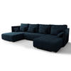 WOHNLANDSCHAFT Florinna Blau 345/182/87 cm mit Schlaffunktion - Chromfarben/Dunkelblau, Textil/Metall (345/87/182cm) - AX Living