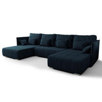 WOHNLANDSCHAFT Florinna Blau 345/182/87 cm mit Schlaffunktion - Chromfarben/Dunkelblau, Textil/Metall (345/87/182cm) - AX Living