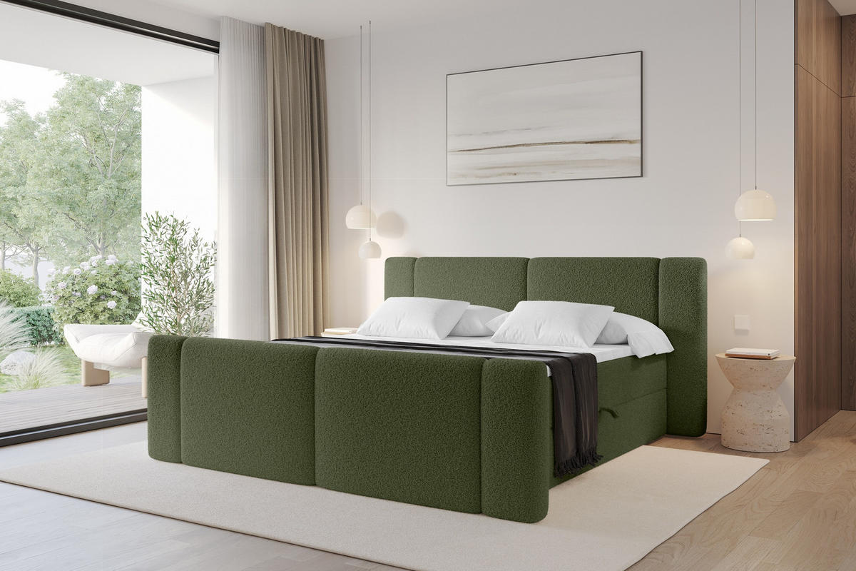 BOXBETT mit Matratze H4 - EVON Zanozek - 140x200 cm Grün - Jadegrün, Holzwerkstoff (140/200cm) - ALTDECOR