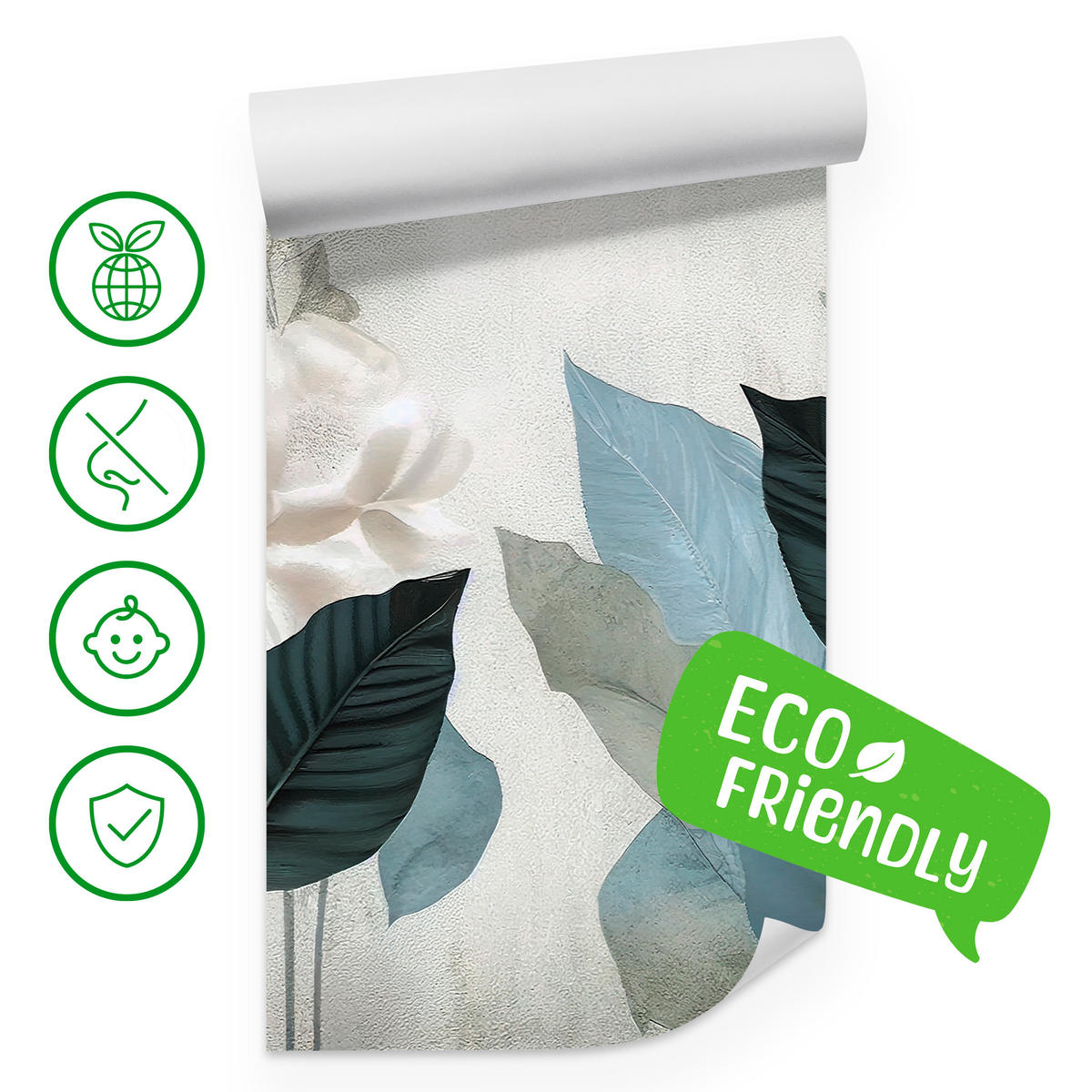 FOTOTAPETA Pre Obývaciu Izbu Modré Listy Betón Vintage Minimalistická 400 x 280 cm - sivá, papier (400/280cm) - Muralo