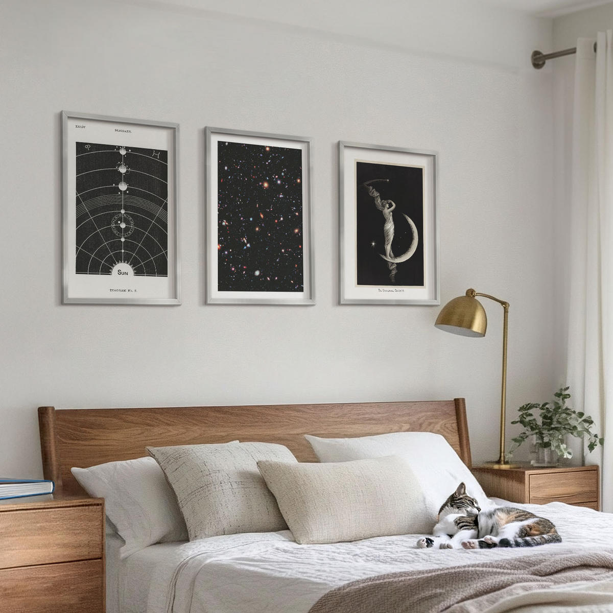 BILDER SET 3er Set - 40x60 cm Silberner Rahmen - Nachtdarstellung des Sonnensystems - Silberfarben, Kunststoff (40/60cm) - TULUP