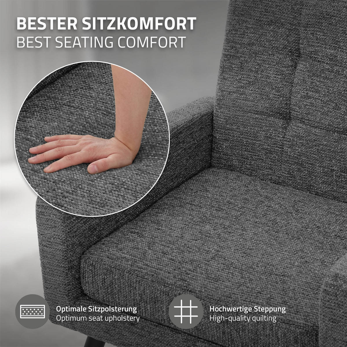 SESSEL mit Stahlbeinen und Webstruktur Relaxsessel 66,5x80x63,5 cm Anthrazit - Anthrazit/Schwarz, Textil/Metall (66.5/80/63.5cm) - ML-DESIGN
