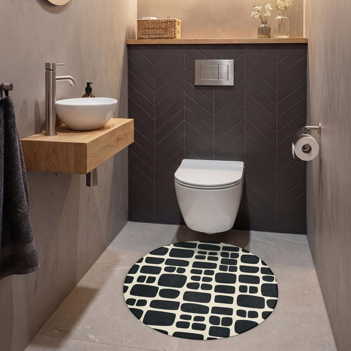 WC PŘEDLOŽKA Moderní - organické - černé 70x70 cm - antracitová, textil/plast (70/1cm) - OnlyWow