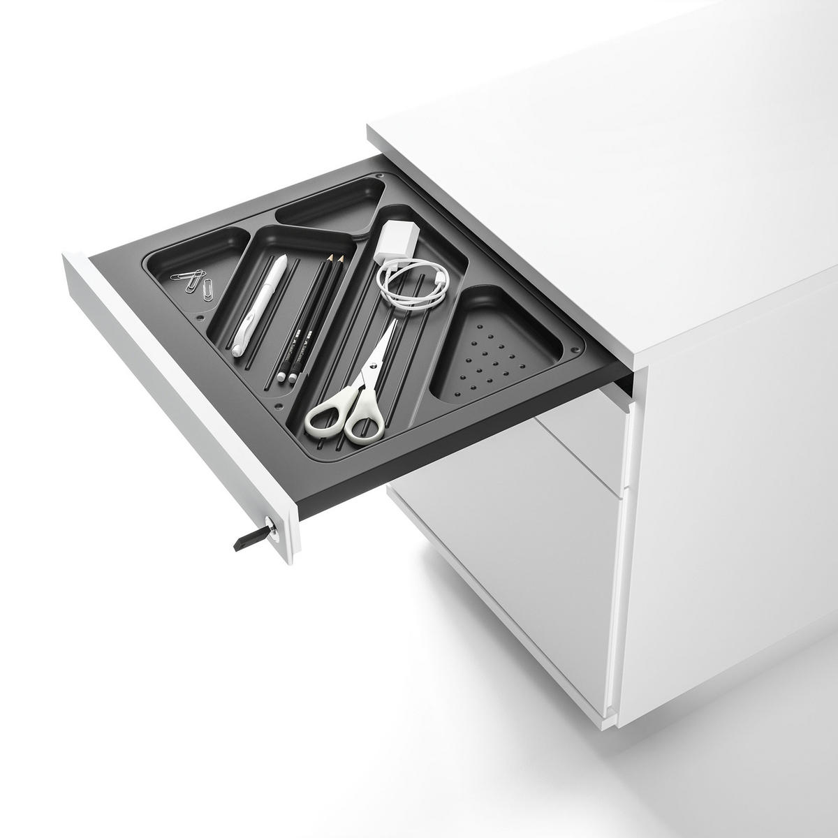 ROLLCONTAINER Pontis mit 4 Schubladen abschließbar mit Griffen und Zentralverschluss Weiß - Weiß, Holz (41.5/53.3/58.4cm) - ASSMANN