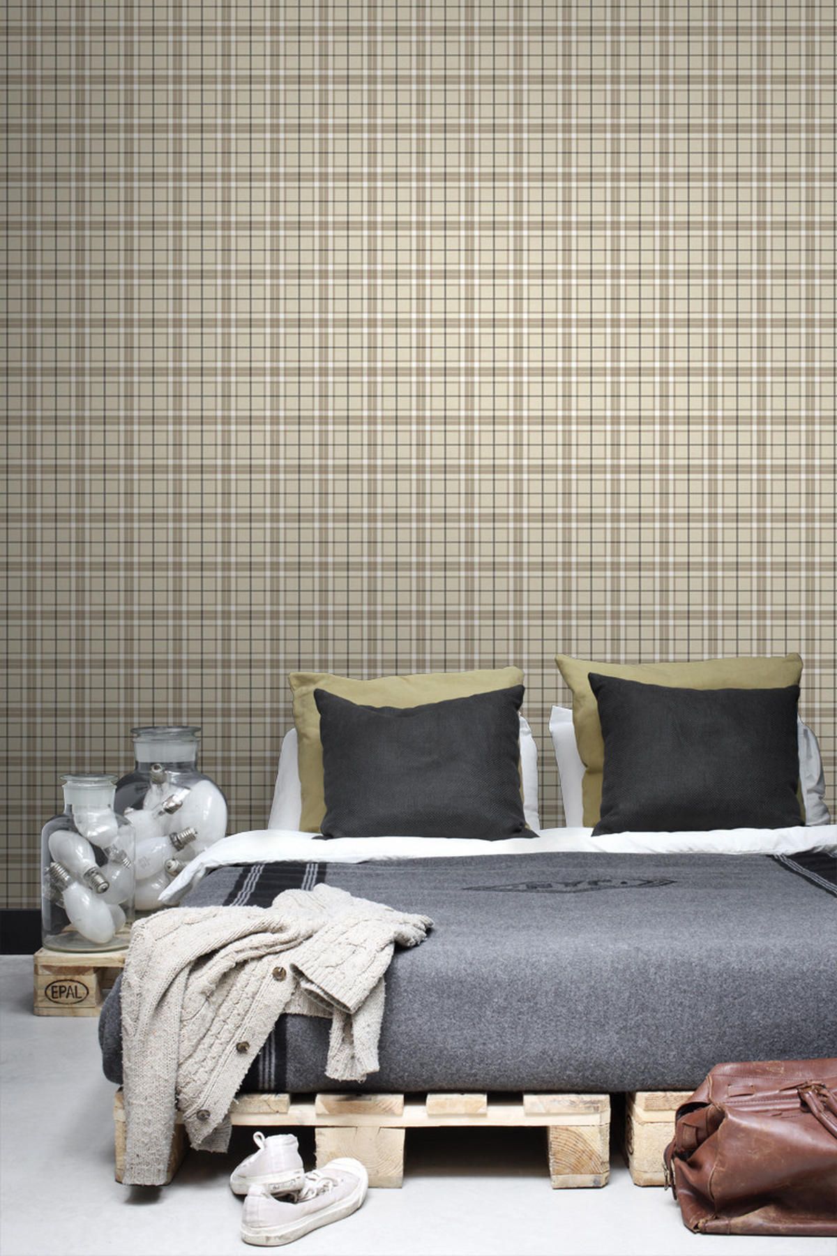 TAPETE Karomuster 53 cm x 10.05 m - Braun, Papier (53/1000cm) - ESTAhome