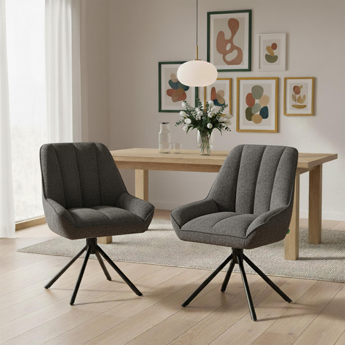 DREHSTUHL Mika-Mira 2er-Set - Schwarz/Grau, Textil/Metall (60/88/68cm) - DUBI Möbel