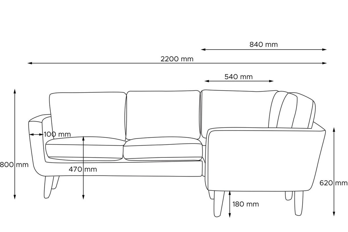 ECKSOFA-LINKS TAGIO 3/4 Sitzer, Gelb - Gelb/Braun, Buchenholz/Textil (220/181cm) - KONSIMO®