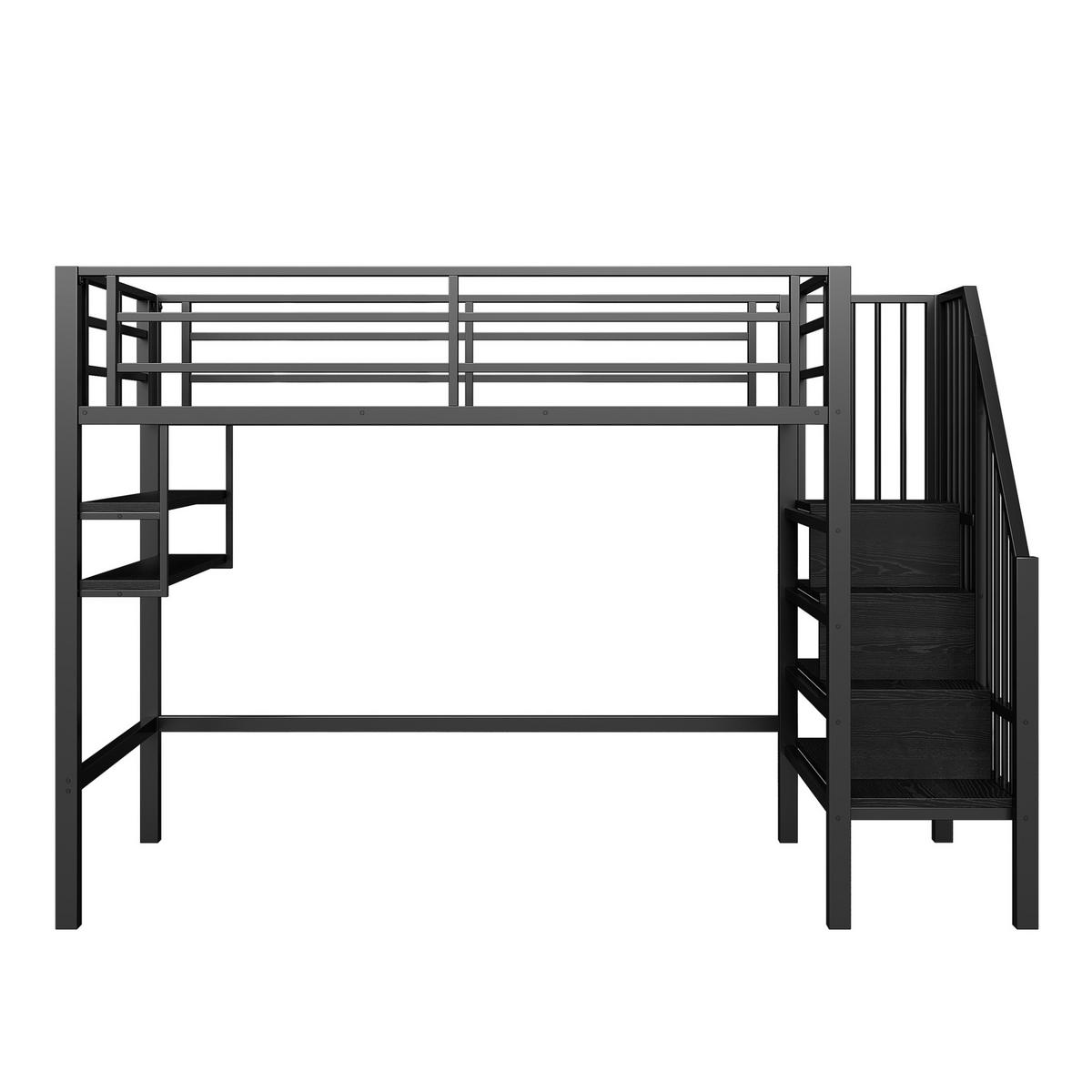 HOCHBETT 90/200 cm Schwarz mit Stauraumleiter und Regalen - Schwarz, Metall (90/200cm) - Flora Grace