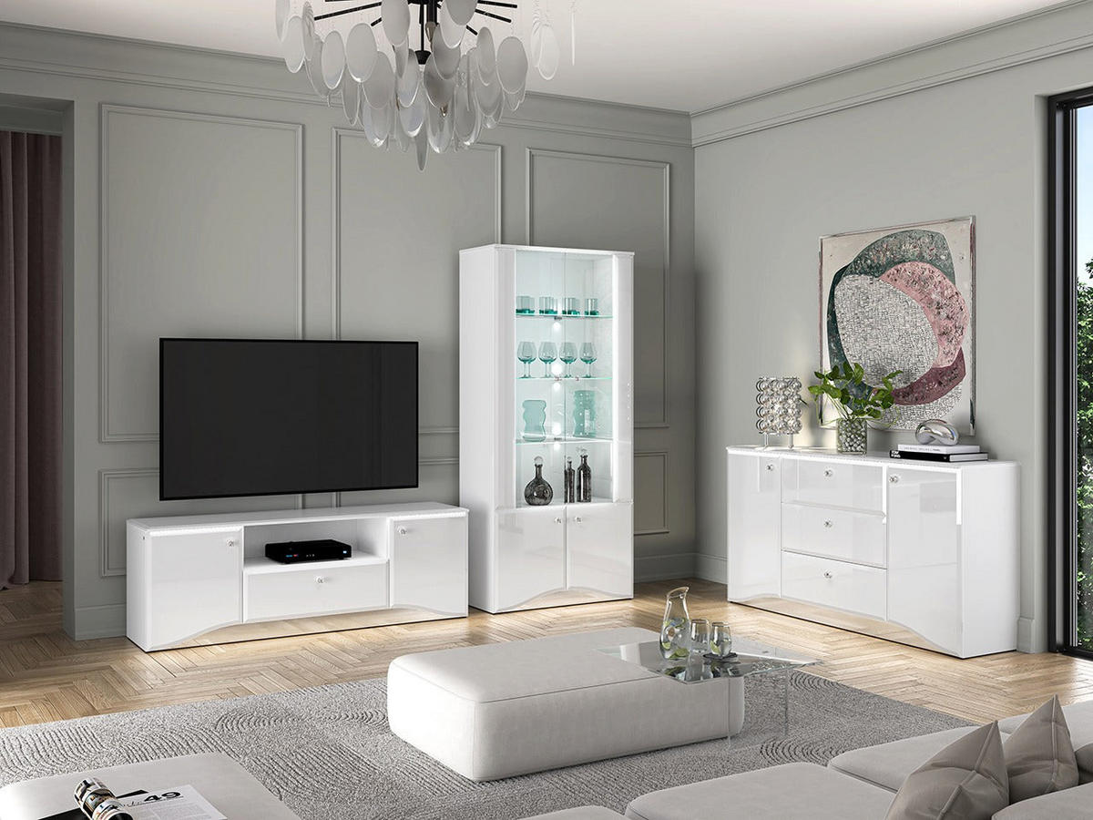 VITRINE – 87 cm – Glamour – Weiß Hochglanz - Weiß Hochglanz, Holzwerkstoff (87/190/41cm) - hi-markt