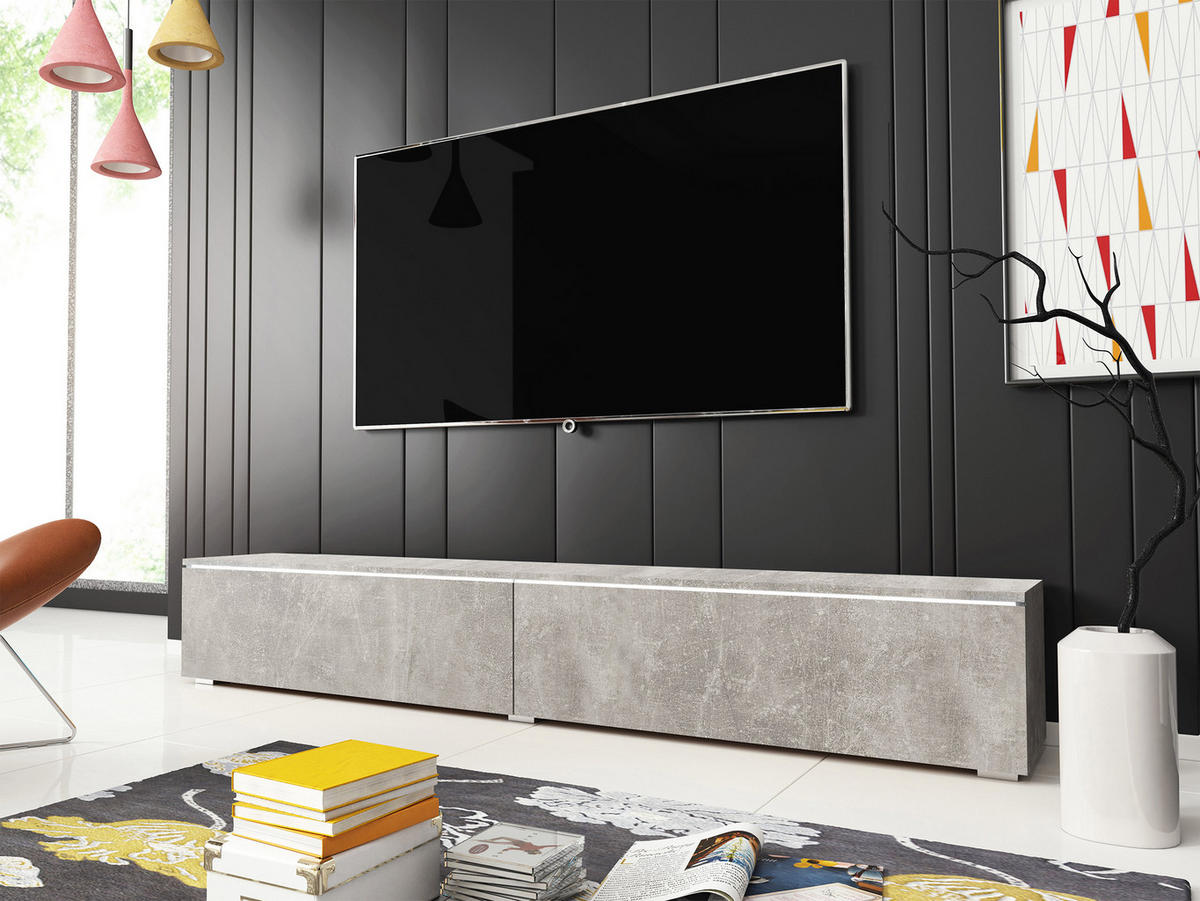 TV-LOWBOARD D180 mit weißer LED Beleuchtung - Silberfarben/Grau, Holzwerkstoff/Kunststoff (180/30/33cm) - MIRJAN24