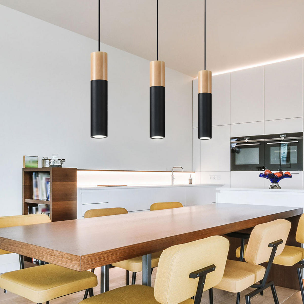 PENDELLEUCHTE Holz Schwarz Stahl - Schwarz, Holz (40/8/130cm)