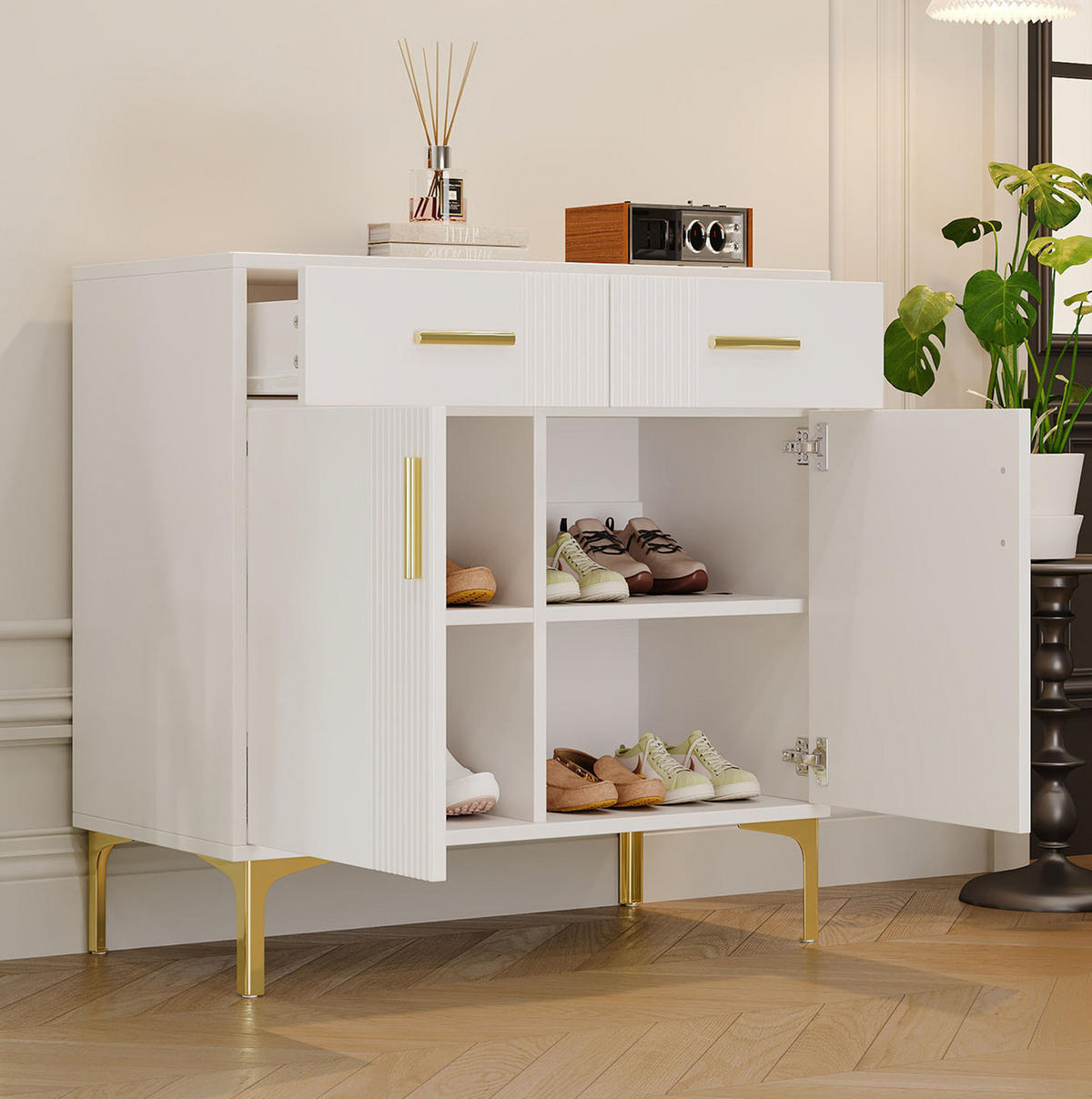 KOMMODE aus MDF 35x80x79,5 cm Weiß mit Wellenfront und Kippsicherung - Weiß, Holzwerkstoff (80/79.5/35cm) - IVMEU