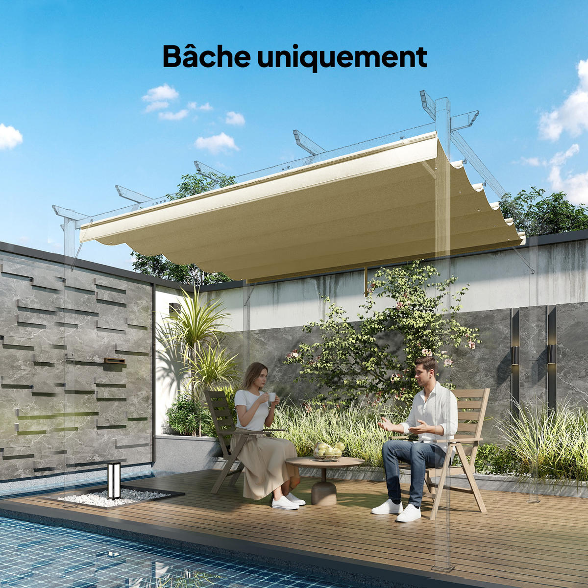 ERSATZDACH DE-12602 250/255 cm für 3x3 m Pergola mit 10 Ösen Beige - Beige, Textil (255/6/250cm) - ComfortXL