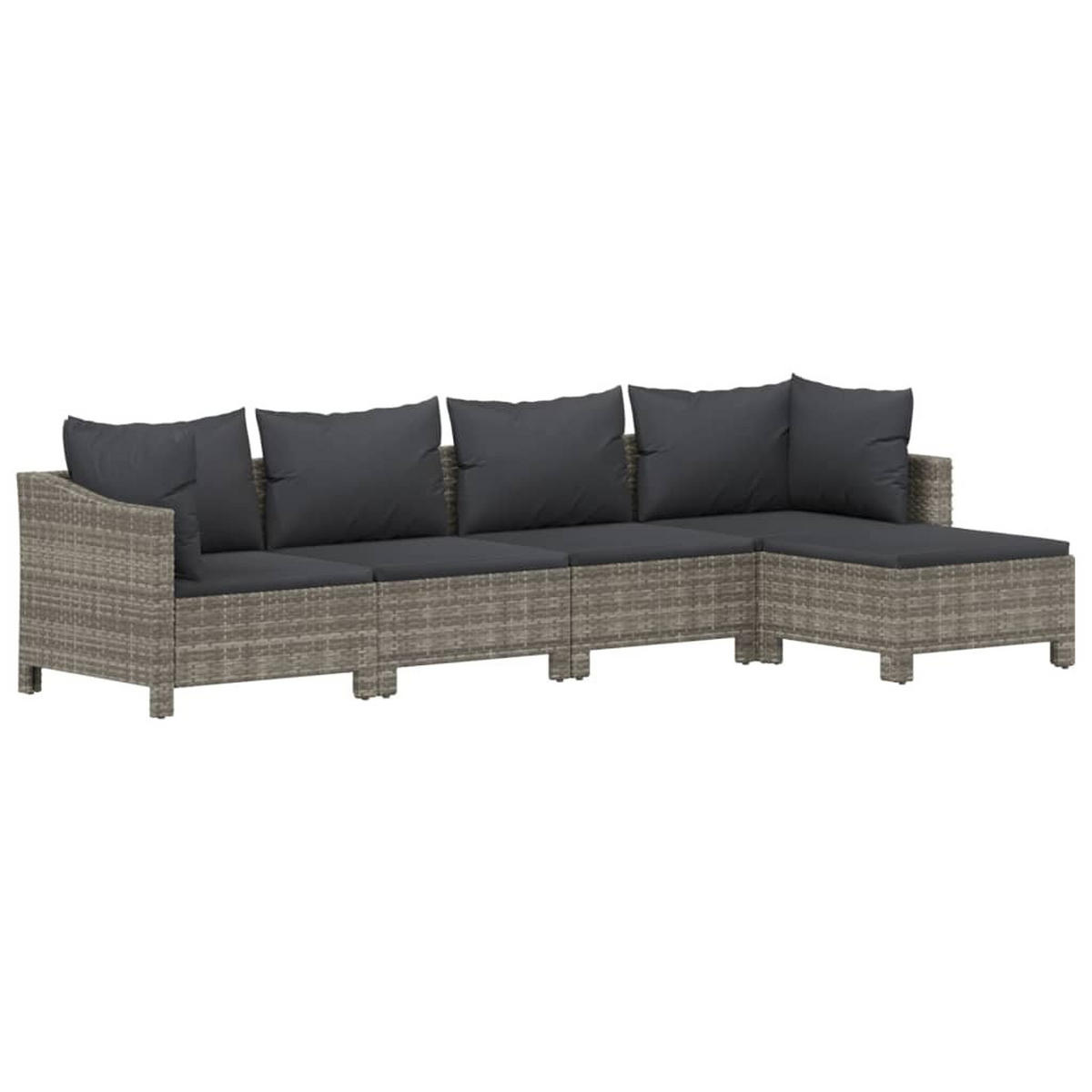 LOUNGEGARNITUR mit Auflagen, 252 cm, aus Poly Rattan, Grau, 5-teiliges Set - Grau, Kunststoff - vidaXL