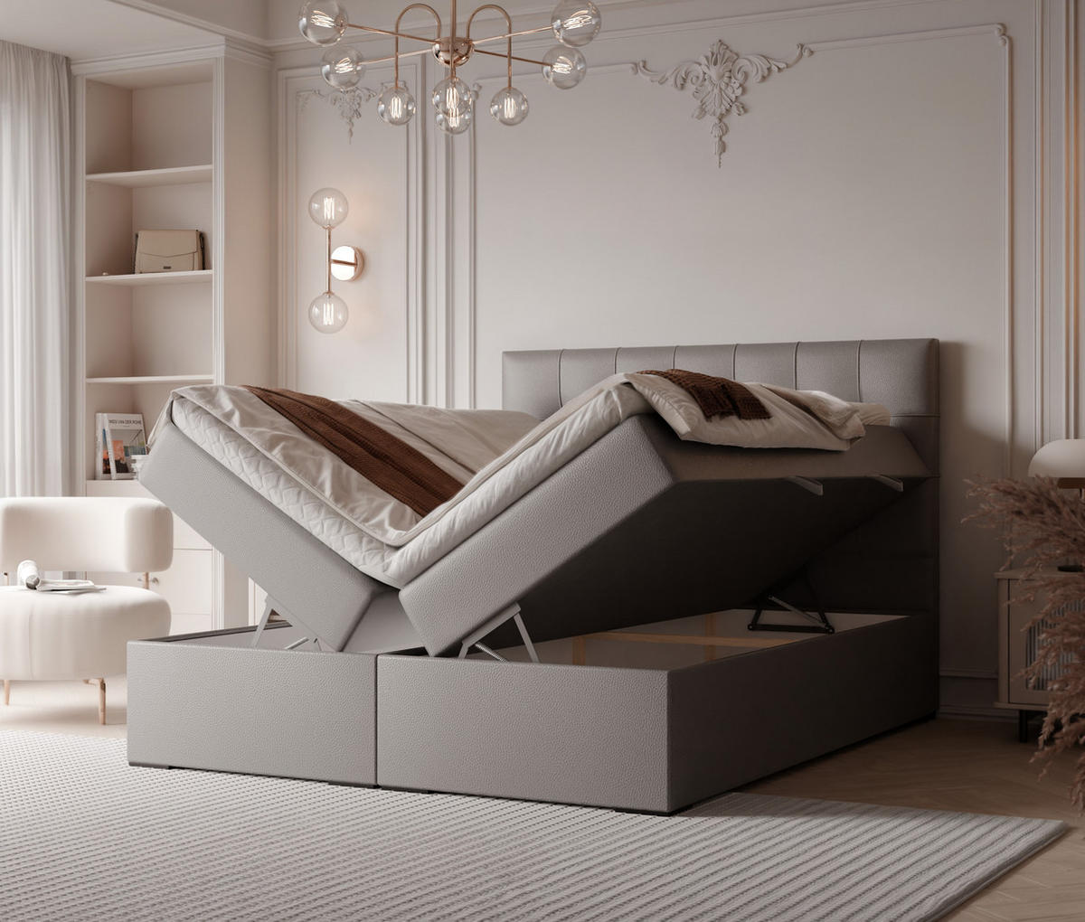 BOXBETT IMPERIAL 200/200 cm, in Grau, mit Matratze und Topper - Grau, Holzwerkstoff/Textil (200/200cm) - Idohome