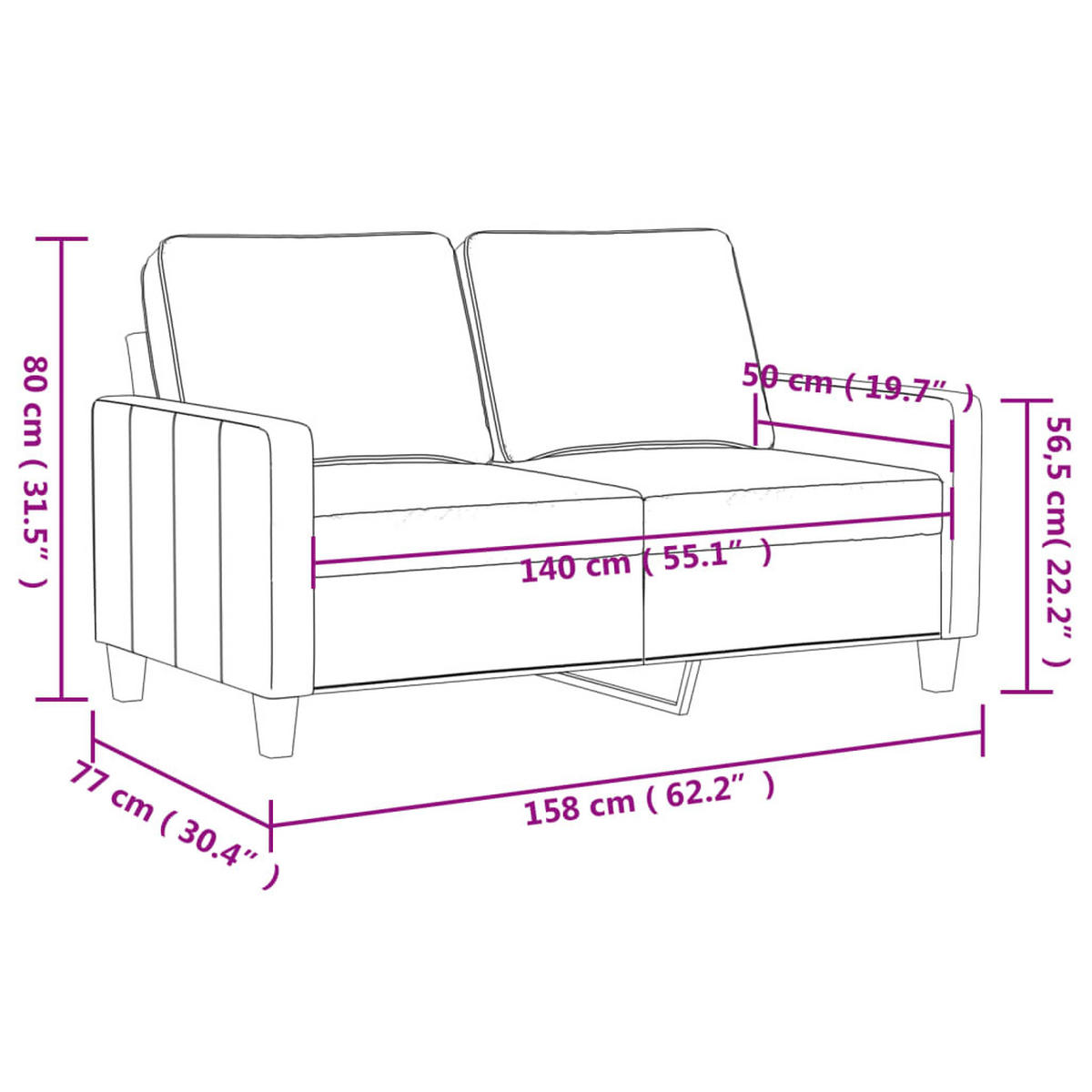 2-SITZER-SOFA Creglingen - Grau, Naturmaterialien (158/80/77cm) - Nettlife
