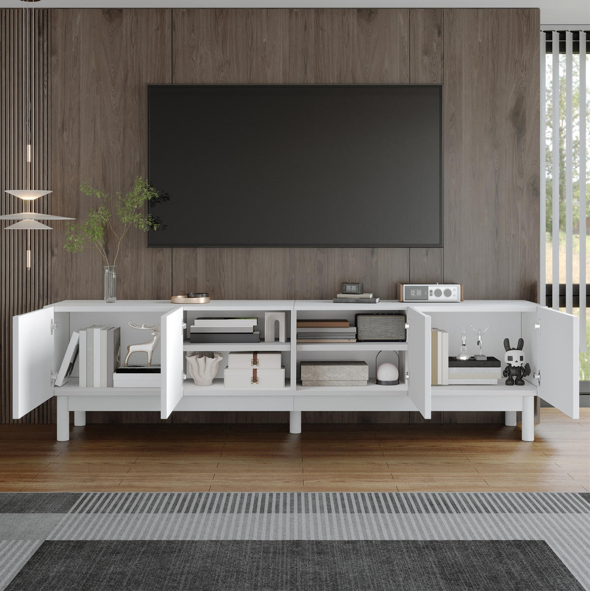 TV-SCHRANK mit 4 Türen 169 x 34 x 45,5 cm Weiß - Weiß, Holzwerkstoff (35/45.5/169cm) - Beauniv