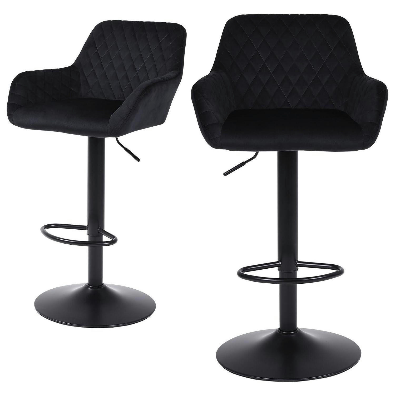 BARHOCKER 2er-Set Samtstoff Höhenverstellbar Drehbar Schwarz - Schwarz, Textil (51/110/38cm)