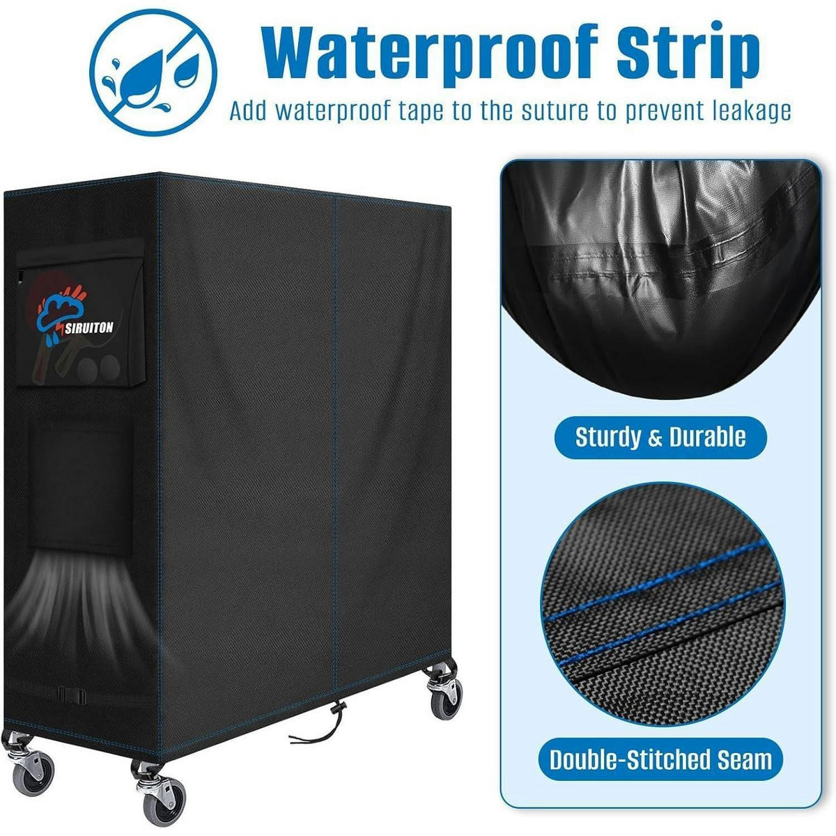 TISCHTENNISPLATTEN-ABDECKUNG 165 x 70 x 185 cm Wasserdicht Schwarz - Schwarz, Textil (70/165/185cm)