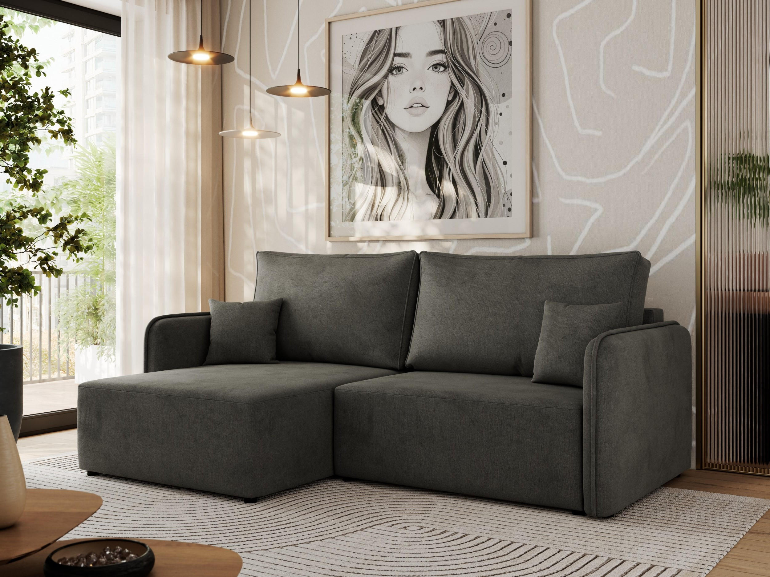 ECKSCHLAFSOFA MESTO L Dunkelgrau Velvet - links - Dunkelgrau/Schwarz, Kunststoff/Textil (227/147cm) - MKS