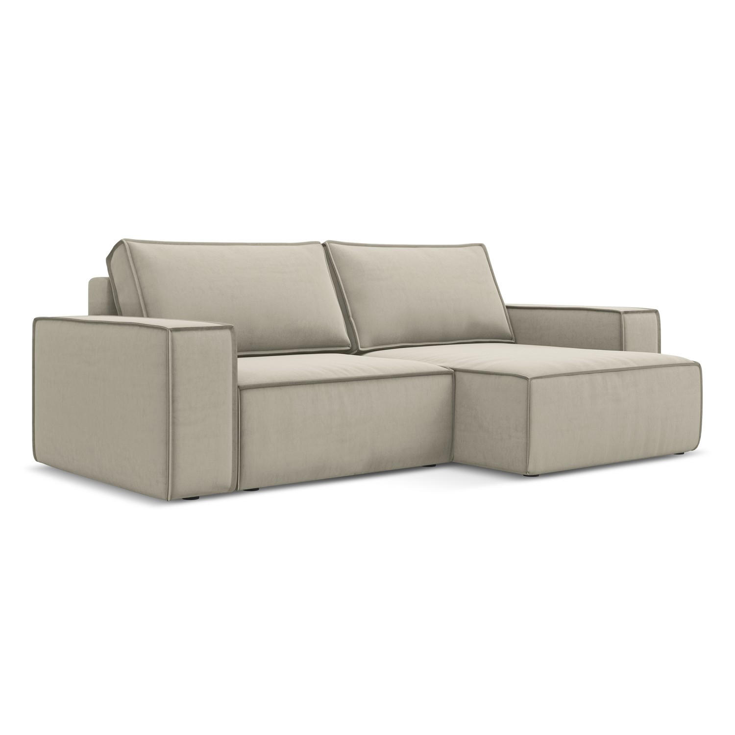 ECKSOFA mit Schlaffunktion Samt Stoff Creme - Perlmutt/Creme, Kunststoff/Textil (257/148cm) - LaMiaSofa