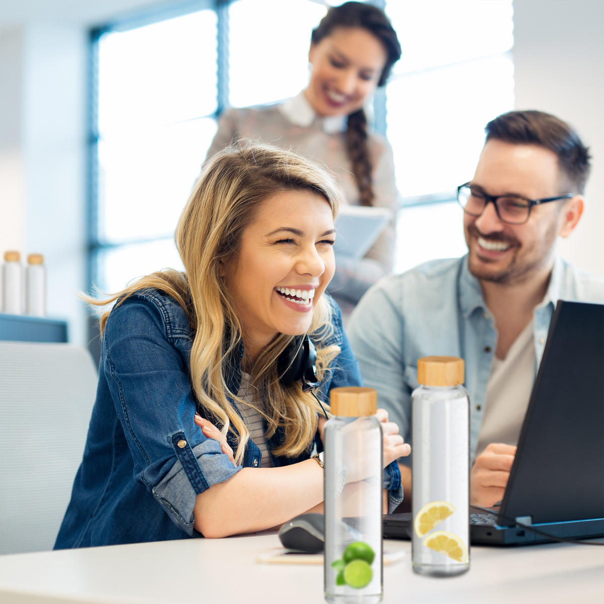 6XTRINKFLASCHE - Multicolor, Glas/Holz (0.5L) - Relaxdays