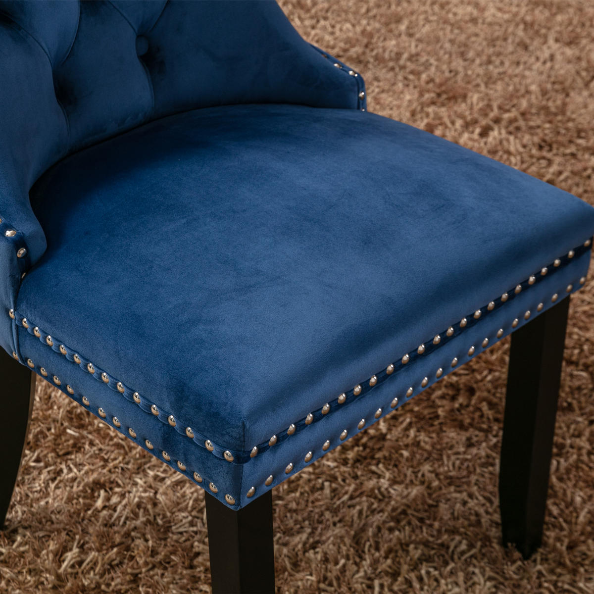 ESSZIMMERSTUHL 2er-Set aus Samt mit Nagelkopfbesatz, Blau - Blau, Textil (65/95/50cm)