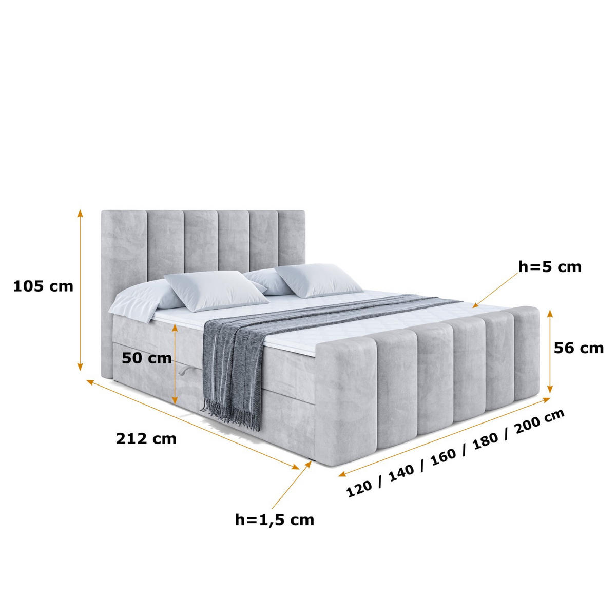 BOXBETT BOXI1-Z - 140x200 cm - H3 - Hellgrau - Hellgrau, Holzwerkstoff (140/200cm) - ALTDECOR
