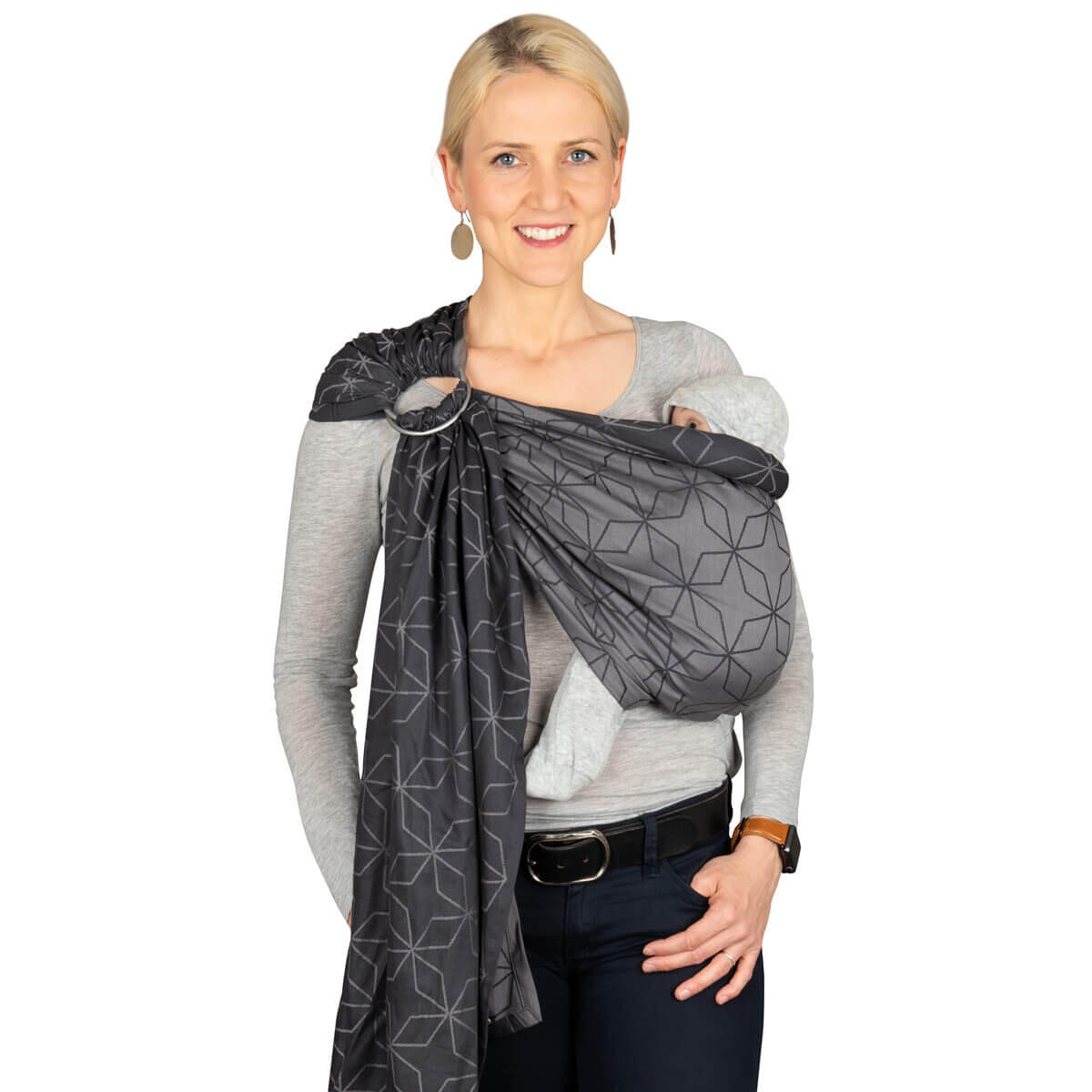 BABYTRAGETUCH Ring-Sling kbA - Anthrazit/Hellgrau, Textil (70/0.1/200cm) - Hoppediz
