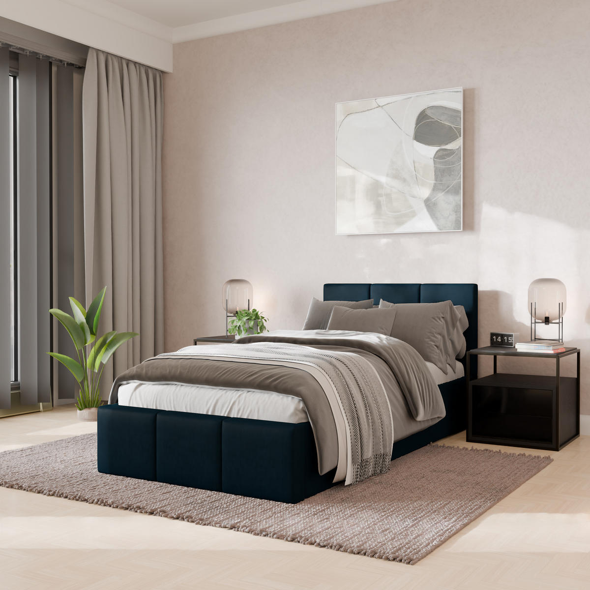 POLSTERBETT für Schlafzimmer Bett mit Stauraum Dunkelblau 90x200cm Kopfteil 88cm - Dunkelblau, Holzwerkstoff/Metall (90/200cm) - Muralo