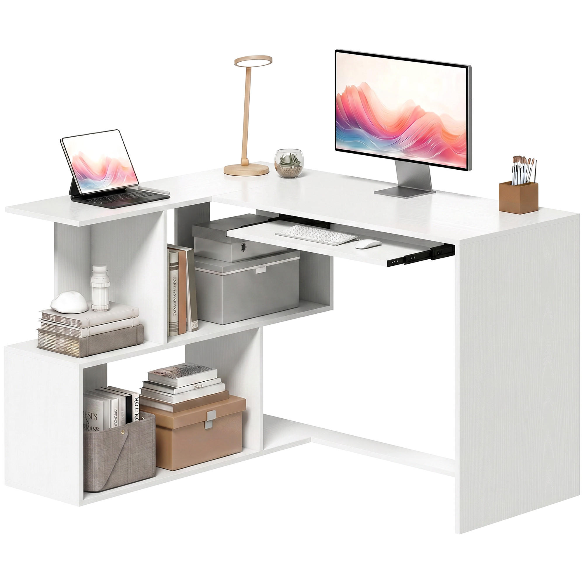 ECKSCHREIBTISCH Computertisch mit Tastaturauszug S Regal 120x100cm - Weiß, Holzwerkstoff (100/120/76cm) - Gisaae