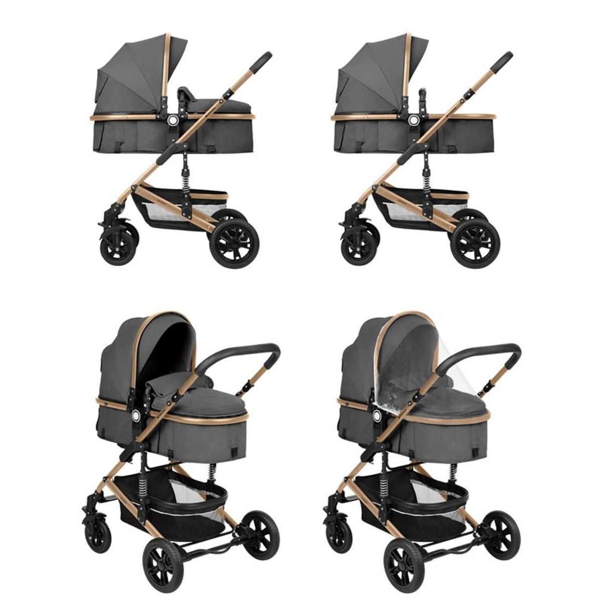 KOMBIKINDERWAGEN Amaia 3 in 1 dunkelgrau Size Babyschale umbaubar Federung Tasche - Dunkelgrau, Metall (86/50/107cm) - Kikka boo