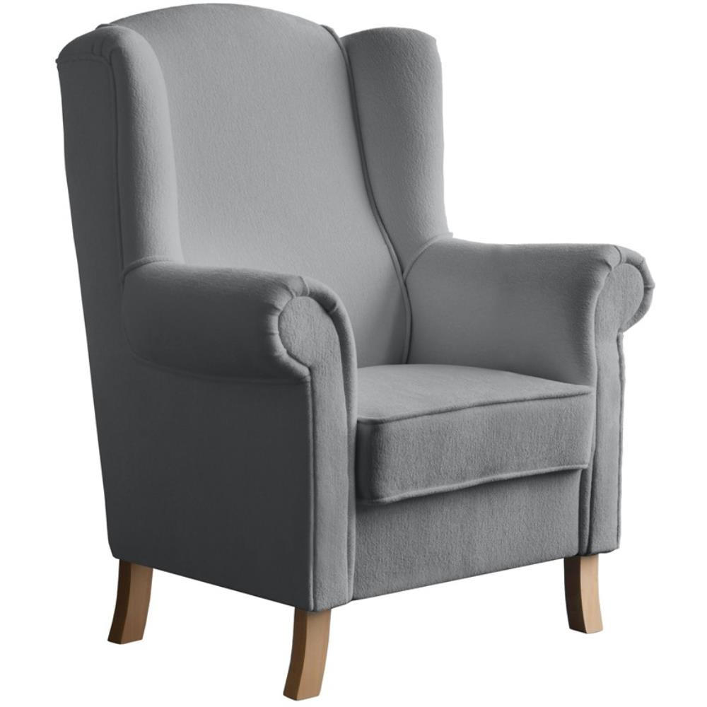 OHRENSESSEL Leonardo grau boucle-stoff - Grau, Holz/Textil (88/118/86cm) - Beautysofa