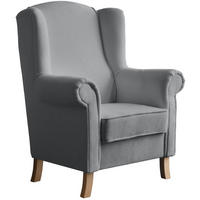 OHRENSESSEL Leonardo grau boucle-stoff - Grau, Holz/Textil (88/118/86cm) - Beautysofa
