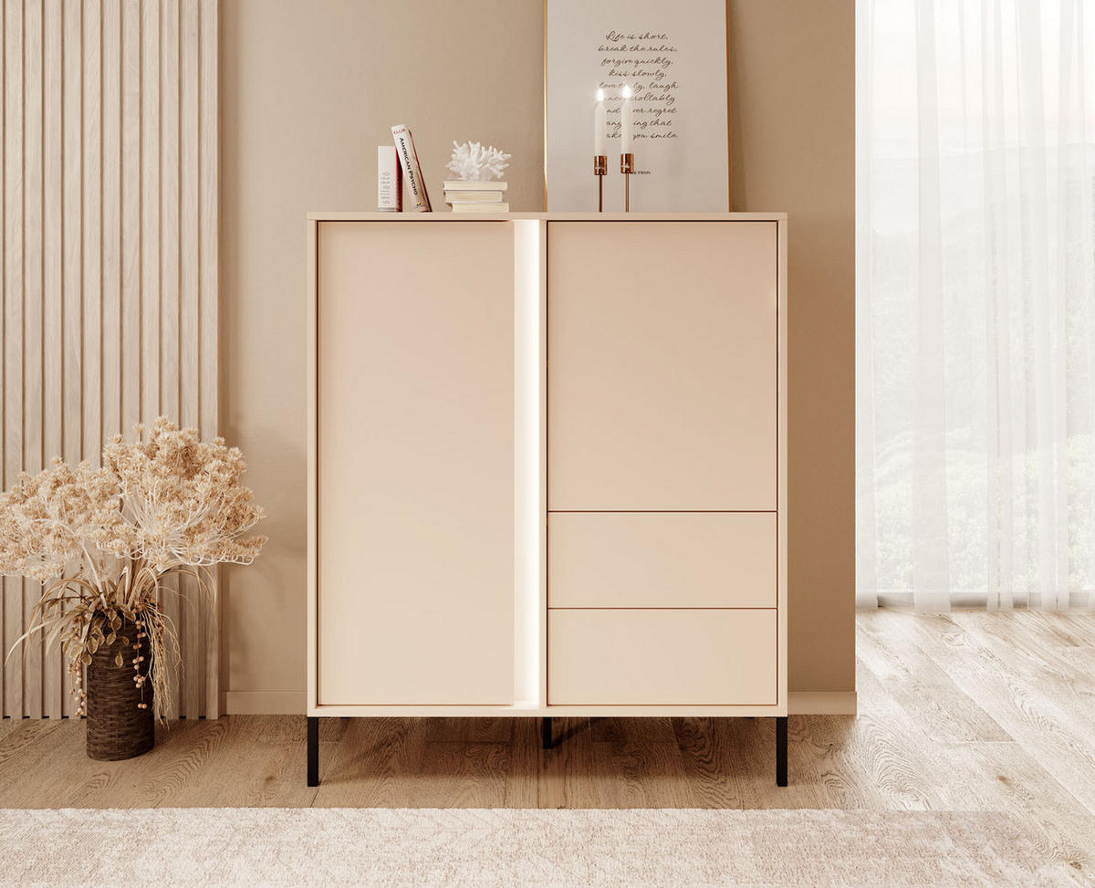 HIGHBOARD Donna in Beige 103/123/40 cm - Beige/Schwarz, Holzwerkstoff/Metall (103.3/123.4/39.5cm) - WFL GROUP