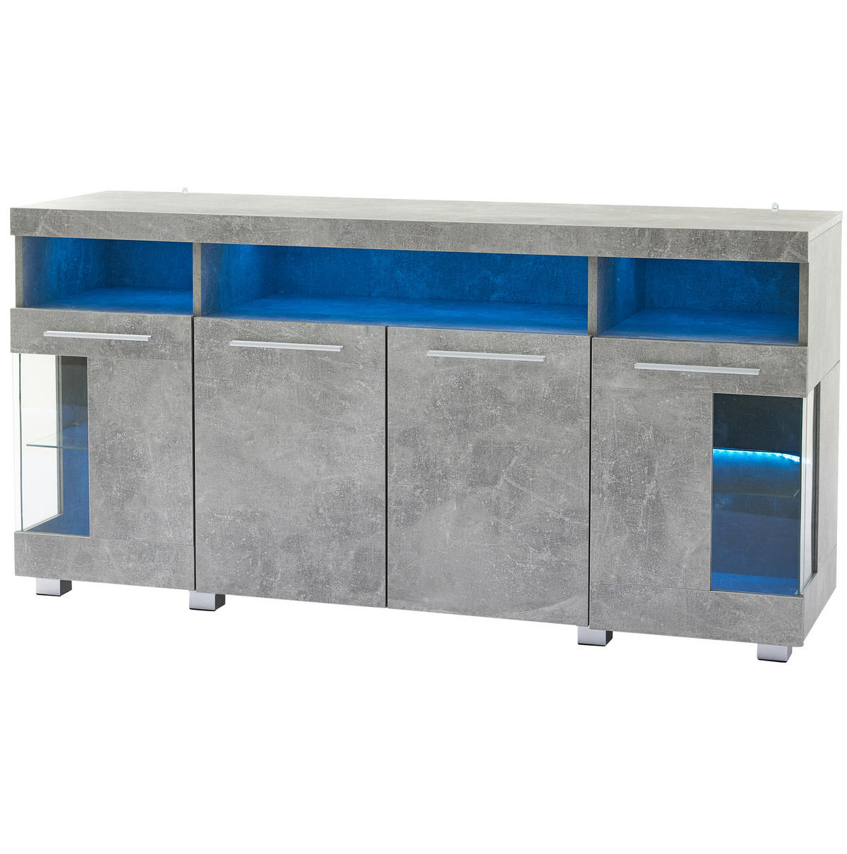 KOMODA z MDF 140x40x70 cm cementově šedá s LED osvětlením a dvířky z tvrzeného skla - šedá, kompozitní dřevo (140/70/40cm) - Modfu