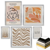 WANDBILDER 5er Set - 50x50 cm & 20x30 cm & 40x60 cm Silberner Rahmen - Sonnen-Boho-Pastelltönen - Silberfarben, Kunststoff (40/60cm) - ArtPrintCave